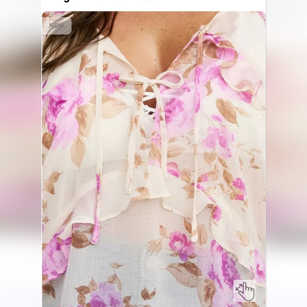 🆕️🌺 PINK FLORAL RAGLAN RUFFLE BLOUSE🌺 - Picture 6 of 8